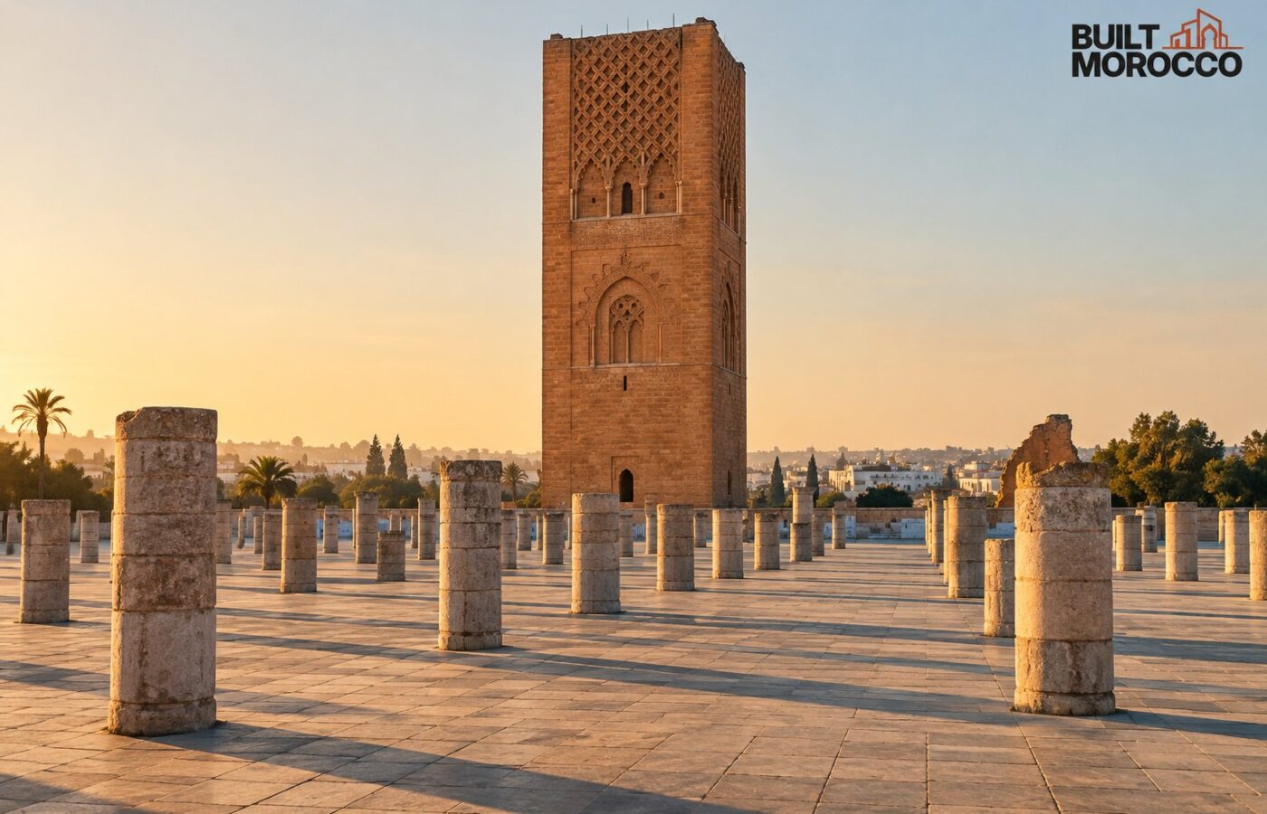 Generated image: the Hassan Tower in Rabat and the field of columns